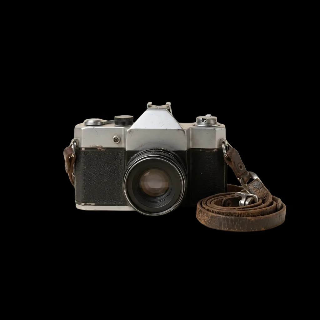 The camera and strap cut out on a transparent background