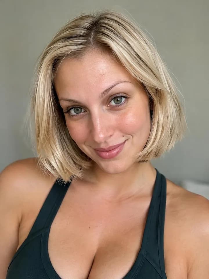 AI influencer Angela, a fictional person with a sleek blonde bob