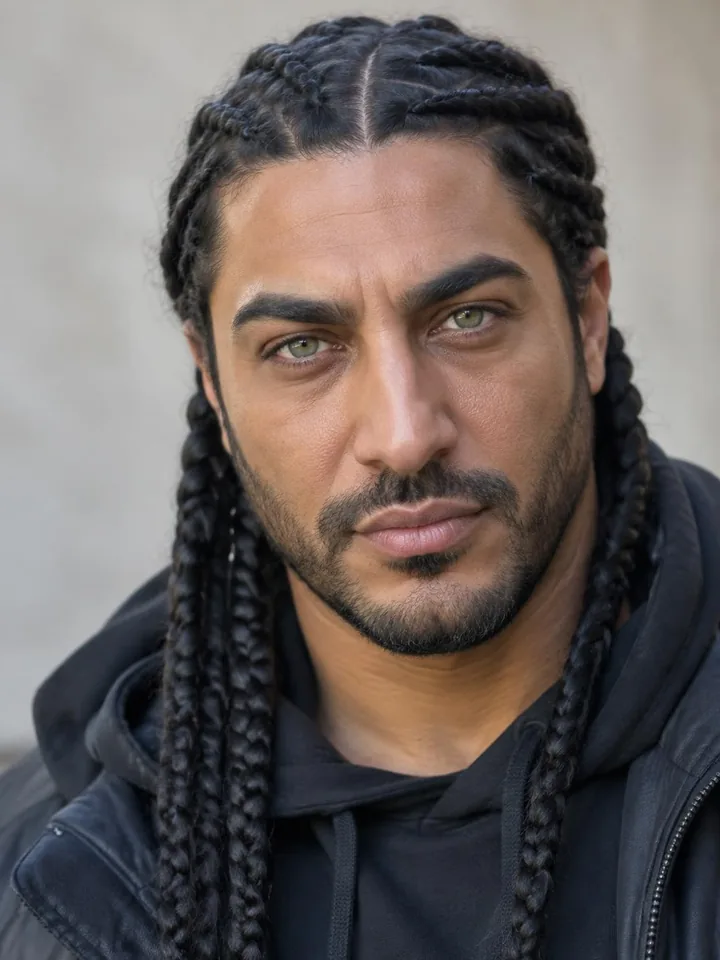 AI influencer Mike, a fictional person with long braids and a beard