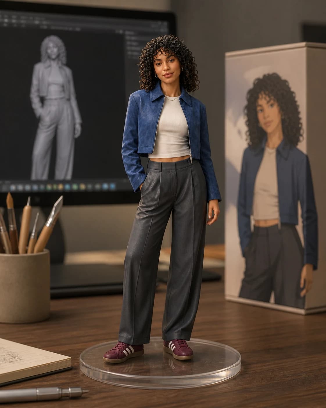 The same fictional woman as a lifelike hand-painted resin collectible figurine
