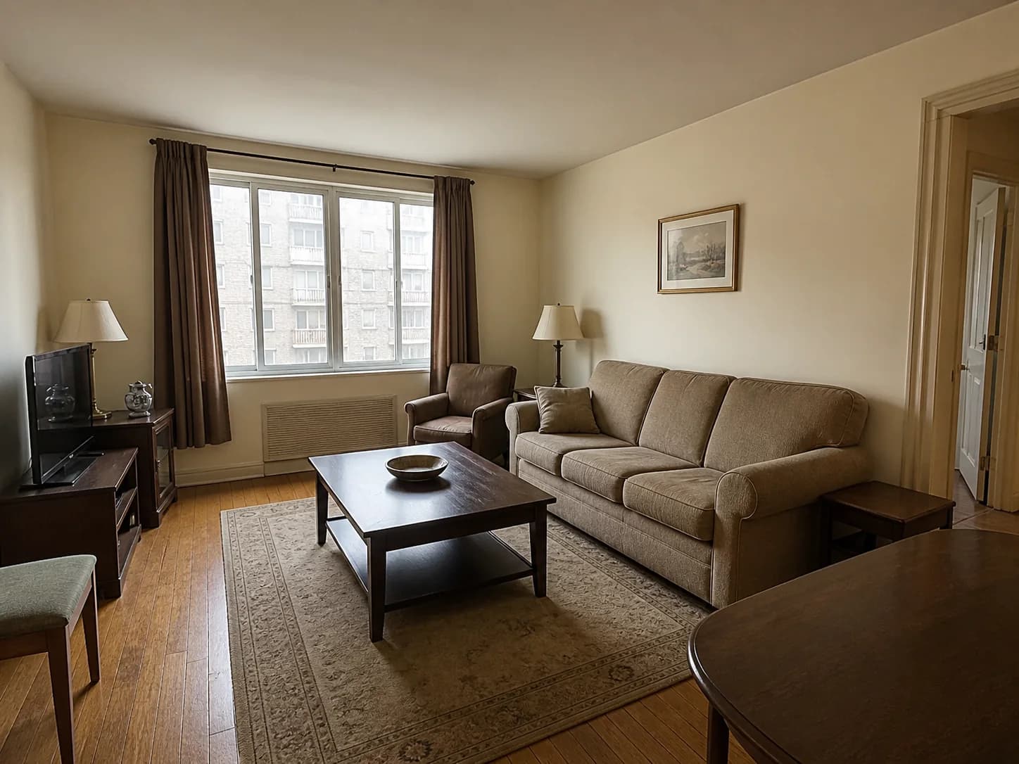 A dated apartment living room before restyling