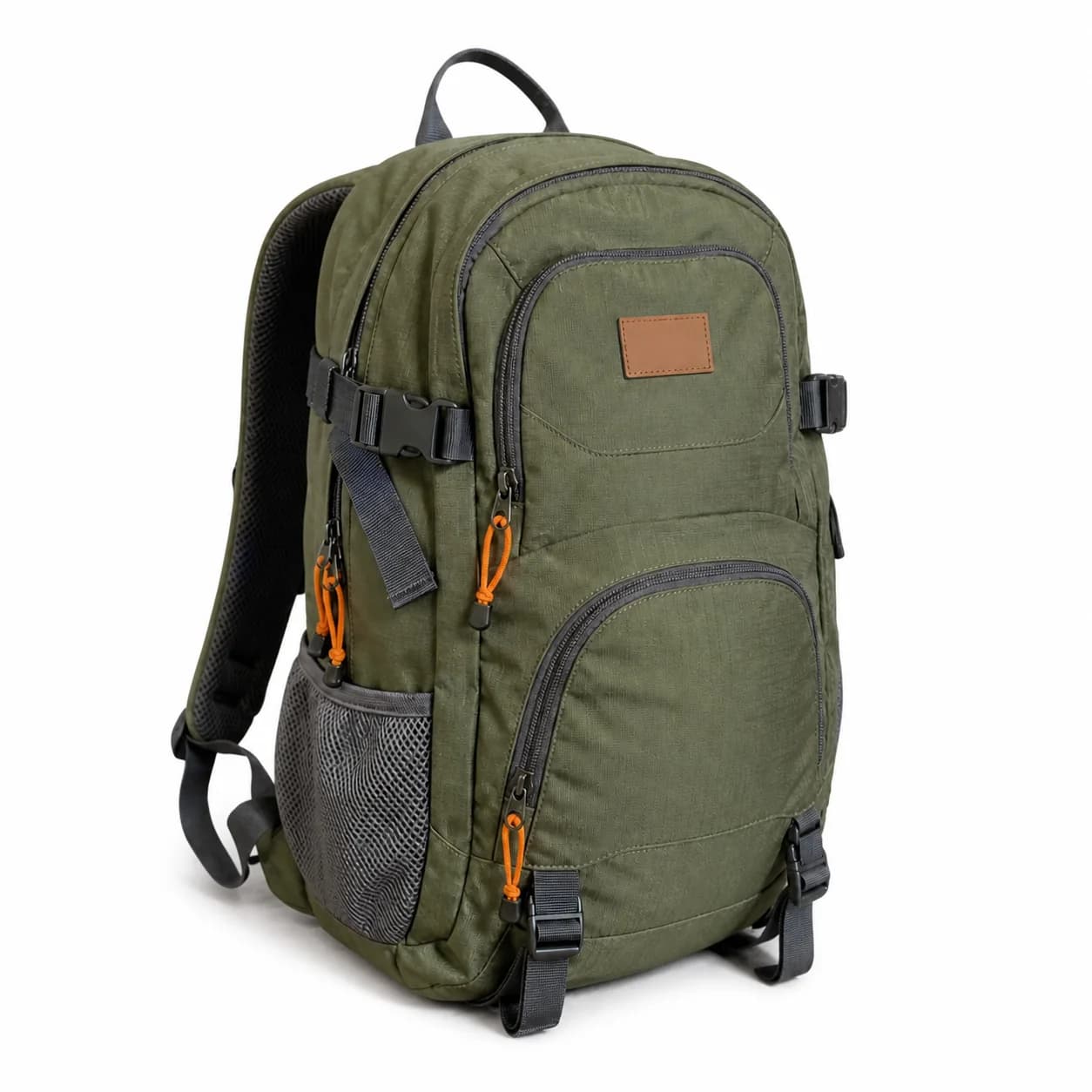The same olive hiking backpack prepared as a clean marketplace product photo