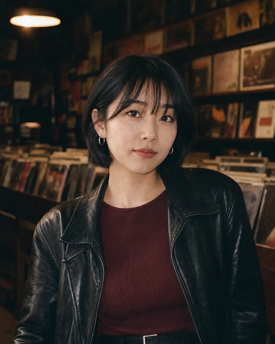The same fictional young woman in an authentic late-1990s direct-flash film portrait
